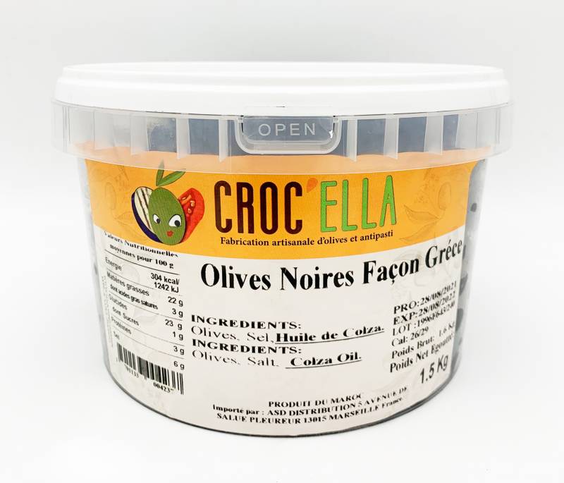 Olives noires façon grèce 1.5kg CROC'ELLA pour professionnel alimentaire en France