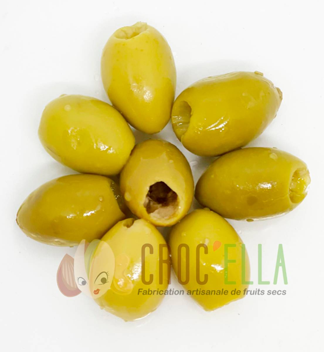 Olives picholine vertes dénoyautées en seaux de 450gr pour grossiste et distributeur en France