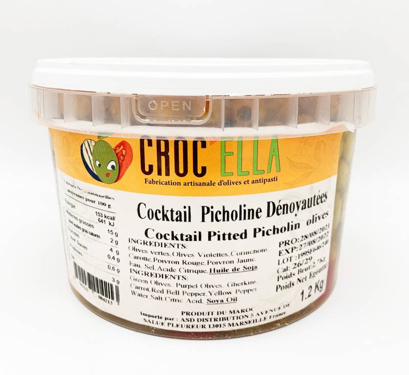 Cocktail d'olives picholine dénoyautées 1.2kg CROC'ELLA pour grossiste et distributeur en France