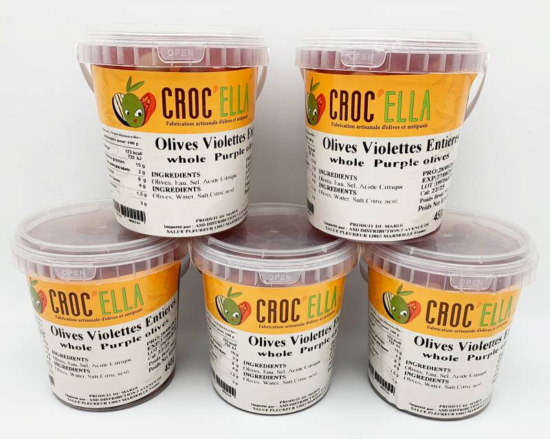 Olives violettes entières 450gr CROC'ELLA pour grossiste et distributeur en France