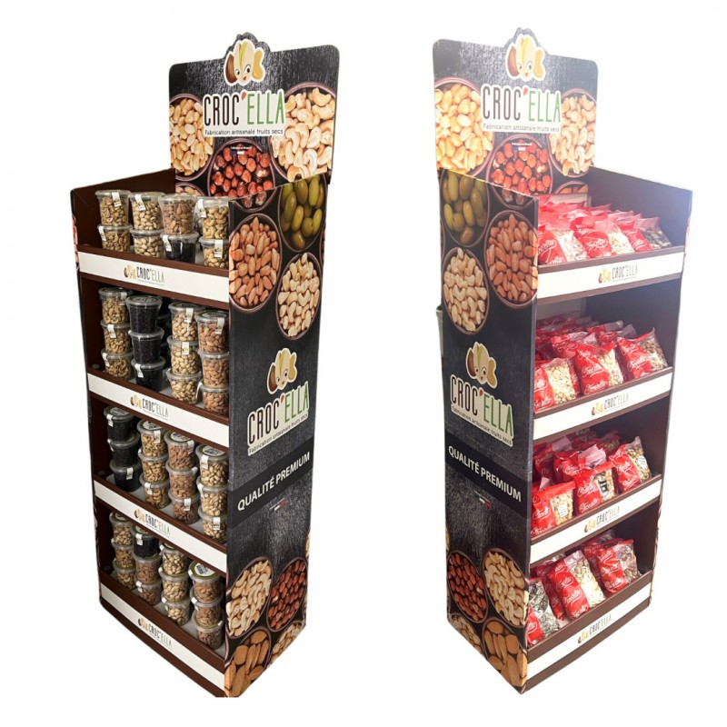 DSPLAY MEUBLES EN CARTON CROCELLA   POTS OPERCULE FRUITS SECS OU OLIVES OU SACHETS APERITIFS CROC’ELLA actualité Marseille PACA