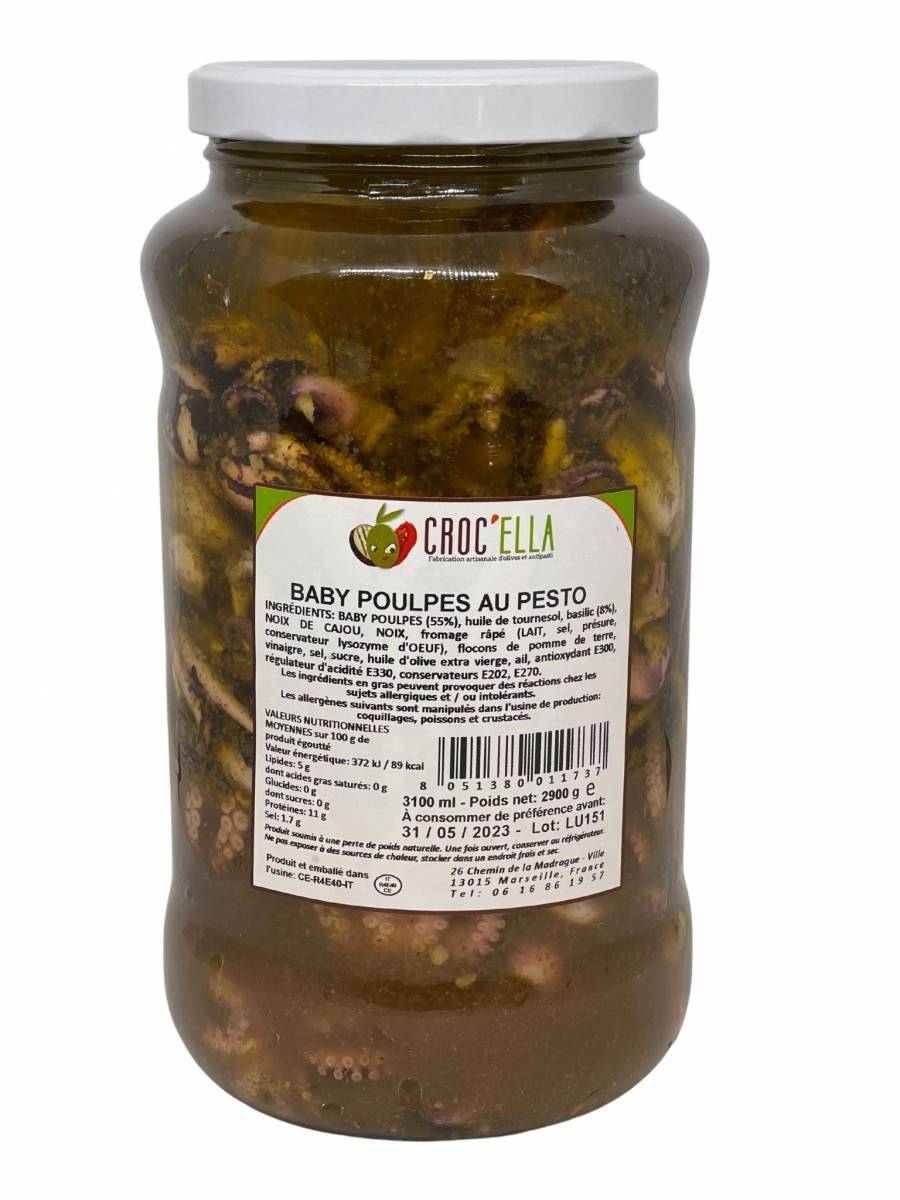 Bébé poulpe au pesto 2.9kg CROC'ELLA pour grossiste et distributeur en France