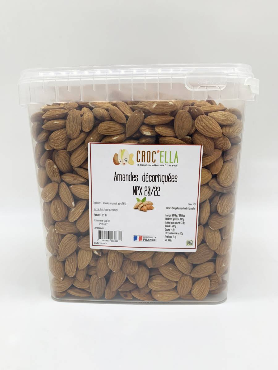 Amandes décortiquées crues fruits secs décortiqués CROC'ELLA pour grossiste et distributeur en France