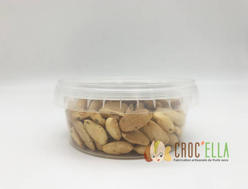 Amandes torréfiées ail et fines herbes pot de 120gr pour grossiste et distributeur en France