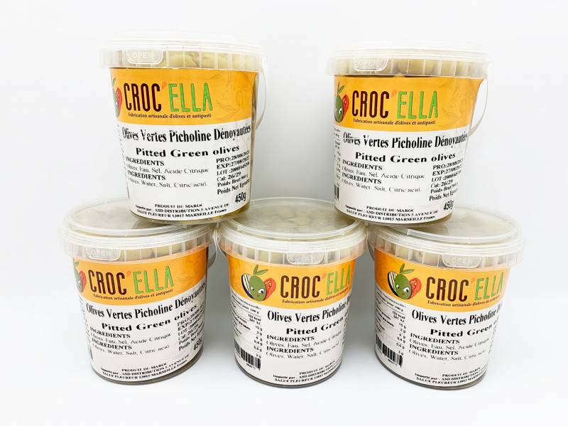 Colis de 6 seaux d'olives vertes picholine dénoyautées pour professionnel alimentaire en France
