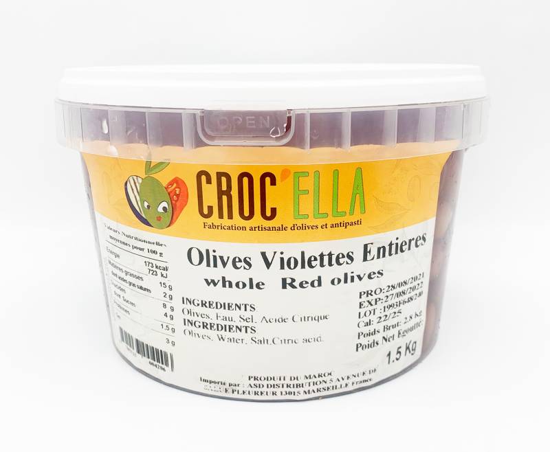 Olives violettes entières CROC'ELLA 1.5kg pour grossiste et distributeur en France