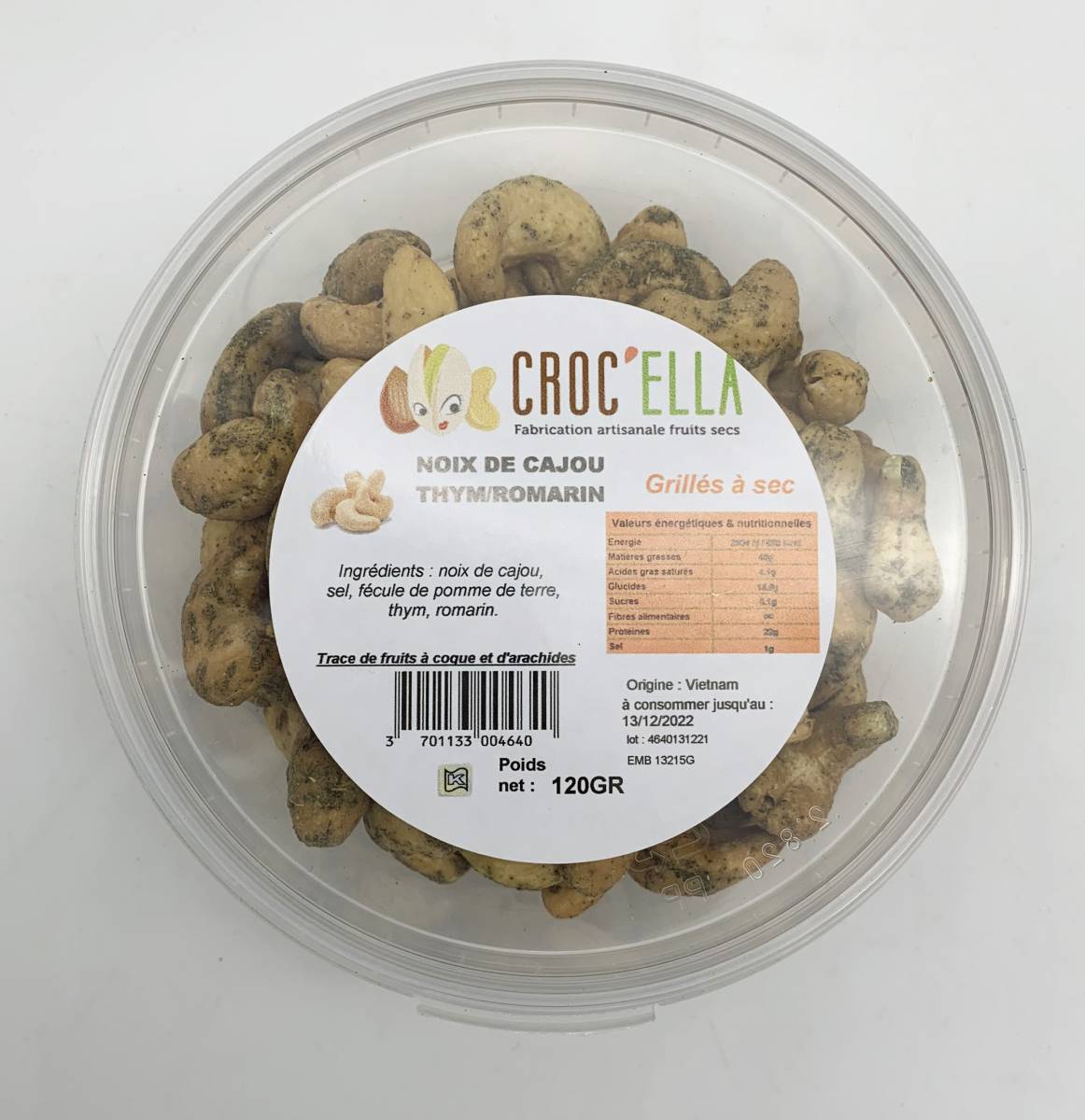 Noix de cajou grillées thym/romarin pot de 120gr pour professionnel alimentaire en France