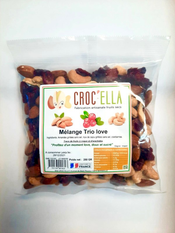 Mélange Trio Love melange de fruits secs en sachets CROC’ELLA Marseille