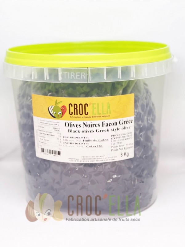 Olives noires à la grecque en seau pour professionnel alimentaire en France