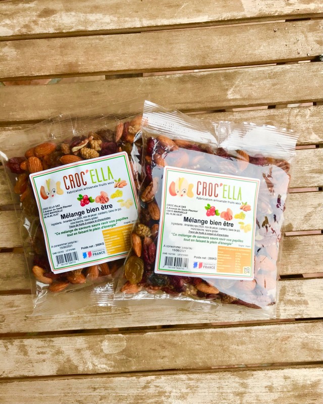 Mélange Bien-être en sachet mélange de fruits secs CROC’ELLA Marseille Bouches-du-Rhône