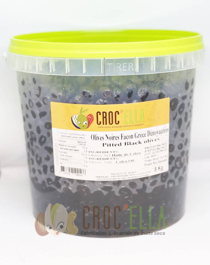Olives noires façon Grèce dénoyautées CROC'ELLA 8kg pour grossiste-distributeur en France