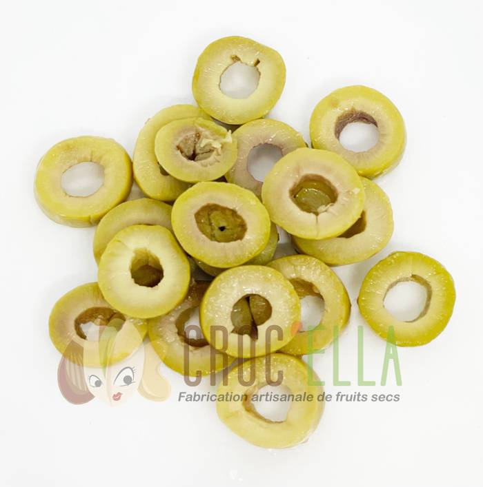 Olives vertes rondelles 7 kg originaire du Maroc pour grossiste et distributeur en France
